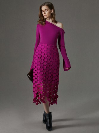 Daily Long Sleeve Elegant Lace Plain Dress