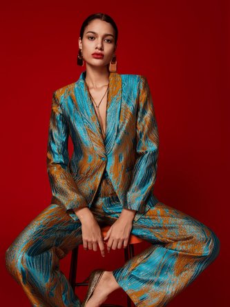 Elegant Jacquard Lapel Collar Blazer