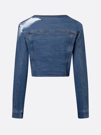 Casual Pockets Plain Crew Neck Denim Jacket 6 Casual Pockets Plain Crew Neck Denim Jacket - Image 6