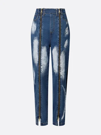 Zipper Plain Casual Jeans 5 Zipper Plain Casual Jeans - Image 5