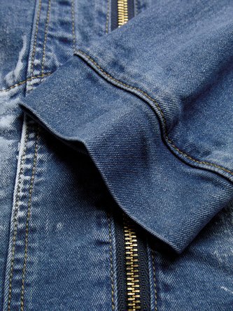 Casual Pockets Plain Crew Neck Denim Jacket 7 Casual Pockets Plain Crew Neck Denim Jacket - Image 7