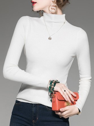 Casual Knitted Sheath Solid Sweater