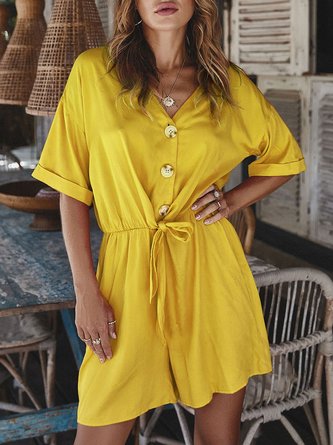 Summer Casual Half Sleeve Buttoned Romper