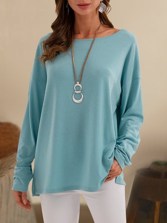 Long Sleeve Crew Neck Solid Basic Top