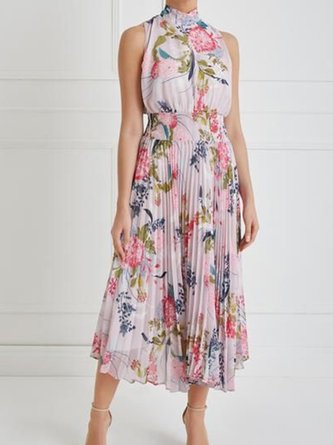 Floral Holiday Date A-Line Halter Midi Dress