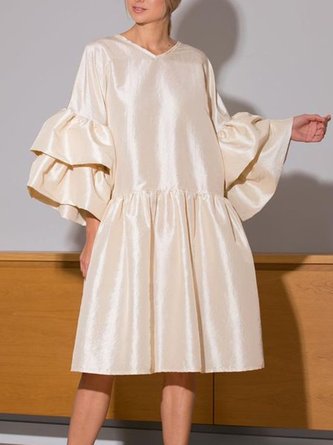 Plain A-Line Elegant 3/4 Sleeve Dress