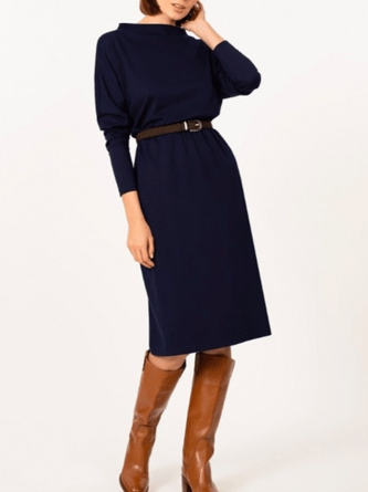 Fall A-Line Lady Crew Neck Long Sleeve Date Dresses