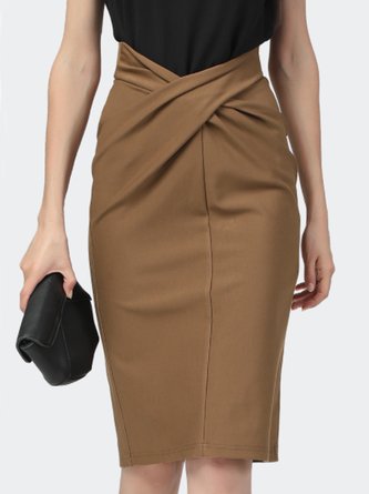 Elegant Solid Slim Fit Solid Cross Skirt