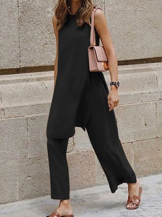 Simple Loosen Two Piece Top With Pants Set