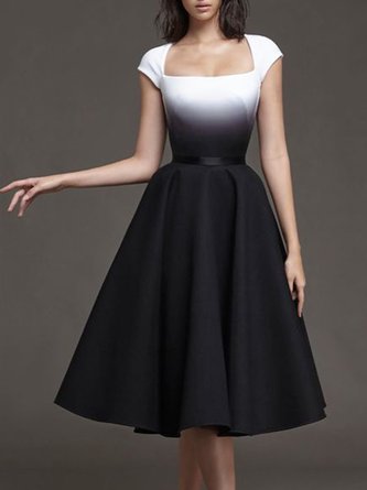 Daily Ombre Square Neck Short Sleeve Woven Dress