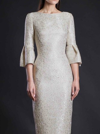 Plain Regular Fit Elegant Midi Dress Wedding