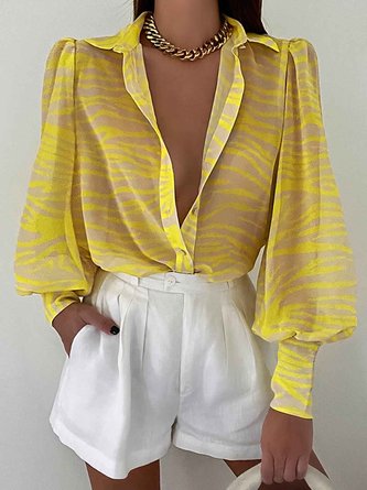 Simple Shirt Collar Long Sleeve Blouse