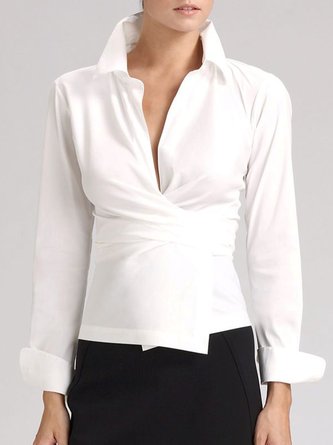Women Plain Autumn Elegant Polyester Micro-Elasticity Cross Regular Regular Shirt Collar Blouse
