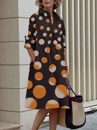 Stylewe Polka Dots Midi Dress Urban Shirt Collar Dress
