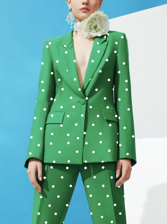 Polka Dots Autumn Urban Natural Long sleeve Lapel Collar X-Line Regular Regular Size Blazer for Women