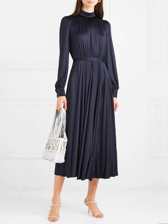 Women Plain Autumn Elegant Satin Micro-Elasticity Midi X-Line Regular Regular Size Dresses
