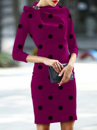 Women Polka Dots Autumn Elegant Polyester High Elasticity Daily Regular Fit Asymmetrical Regular Dresses