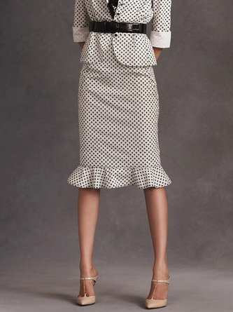 Polka Dots Autumn Elegant High Waist Micro-Elasticity Daily Regular Fit H-Line Regular Skirt for Women