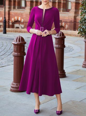 Women Plain Autumn Elegant Polyester Daily Regular Fit Midi Mid Waist Regular Dresses