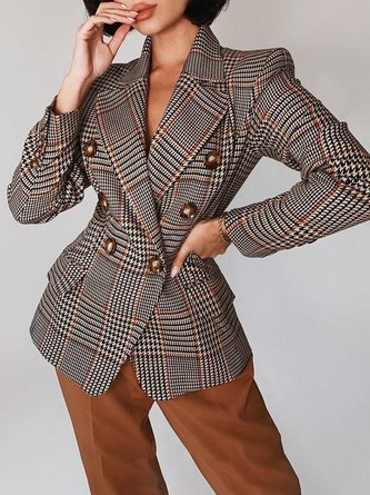 Plaid Autumn Urban Polyester No Elasticity Long sleeve X-Line Regular Regular Size Blazer for Women