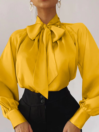 Women Plain Autumn Elegant Polyester Stand Collar No Elasticity Loose Regular Regular Size Blouse