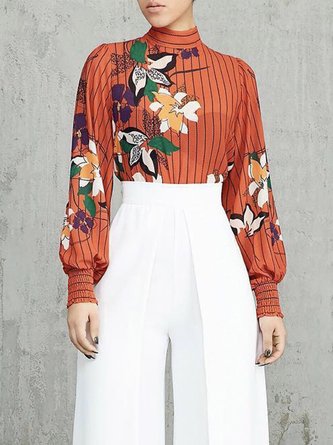 Women Floral Autumn Elegant Polyester No Elasticity Daily 1 * Top H-Line Regular Size Blouse
