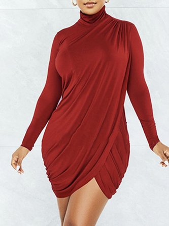 Red Daily Long sleeve Regular Fit Simple Dress