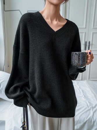 Black Daily Long sleeve Regular Fit Simple Sweater