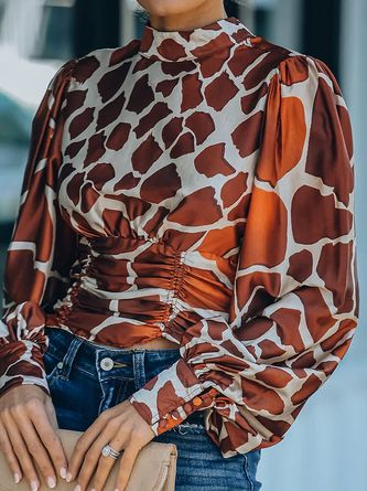 Geometric Loose Stand Collar Long sleeve Urban Blouse