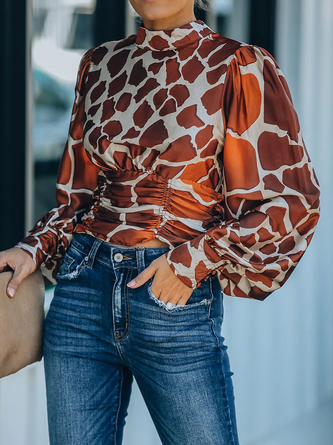 Geometric Loose Stand Collar Long sleeve Urban Blouse