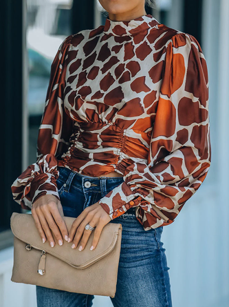 Geometric Loose Stand Collar Long sleeve Urban Blouse