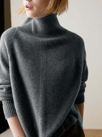Turtleneck Plain Loose Sweater