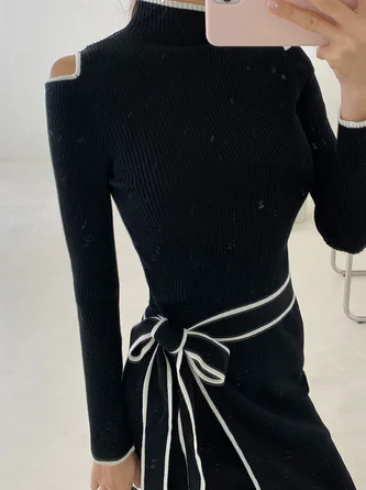 Tight Elegant Turtleneck Long sleeve Midi Dress