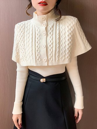 Daily Long sleeve Elegant Stand Collar Plain Sweater
