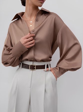 Lantern Sleeve Elegant Shirt Collar Blouse