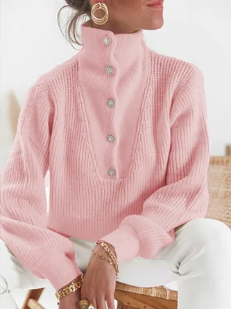 Daily Causal Plain Buttoned Sweater