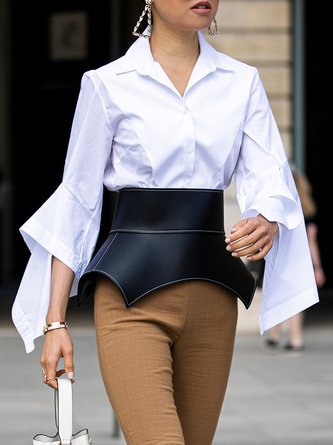 Long sleeve Regular Fit Shirt Collar Plain Elegant Blouse