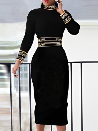 Stand Collar Elegant Print Regular Fit Dress