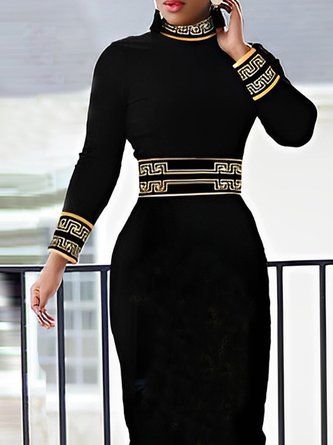 Stand Collar Elegant Print Regular Fit Dress