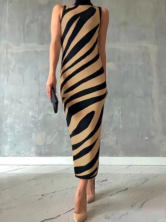 Urban Sleeveless Turtleneck Zebra Maxi Dress