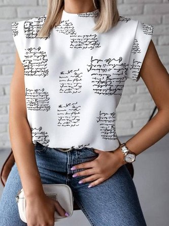 Text Letters Crew Neck Urban Loose Blouse
