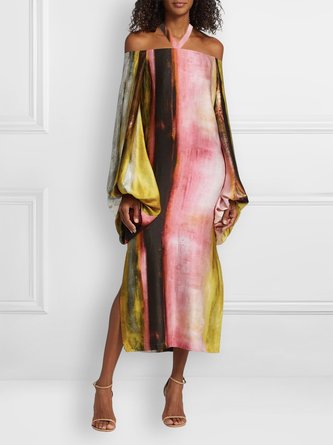 Elegant Abstract Halter Loose Midi Dress