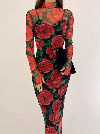 Elegant Regular Fit Printing Floral Dress
