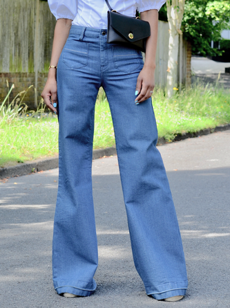 Regular Fit Plain Urban Long Jeans Straight pants