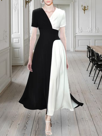 V Neck Elegant Color Black White Party Dress