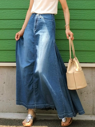 Loose Lightweight Plain Urban Denim Long Skirt
