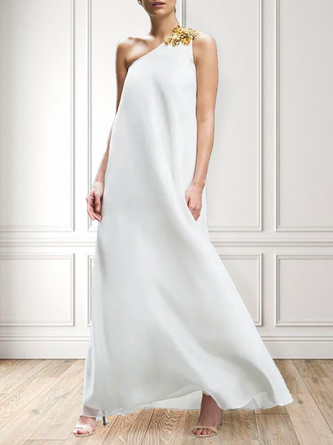 Plain One Shoulder Elegant Regular Fit Wedding Party Dress