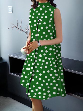 Elegant Polka Dots Stand Collar Regular Fit Dress