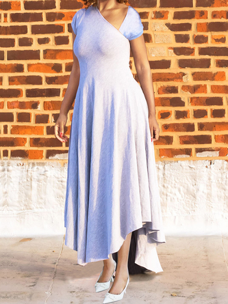 Regular Fit High Elasticity Elegant Short sleeve Asymmetrical Long Dress