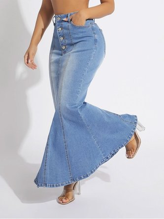 Denim Elegant Regular Fit Denim Skirt